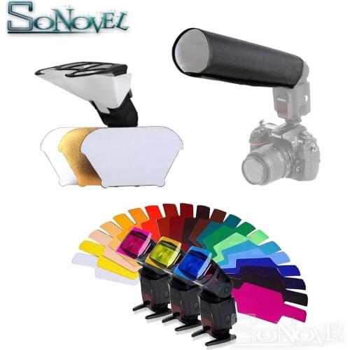 Flash Bounce Reflective Diffuser with 3 Color Reflector Flash Diffuser Foldable Snoot+20 Color Gels Filter For Canon Nikon Godox