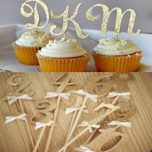 Cake toppers banner glitter golden letter A-Z capital/numbers DIY Cupcake Wrapper Baking Cup birthday wedding party decor wh