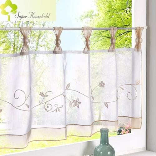 Embroidered Short Curtains For Kitchen Voile Tulle Curtain for Living Room Bedroom Blinds on Window Home Decor rideau salon