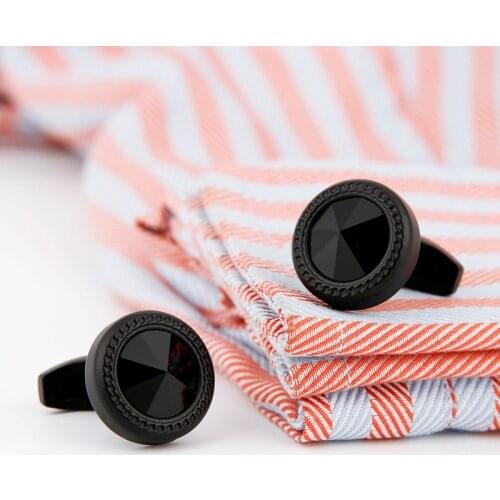 New Luxury Business Cufflinks Mens Jewelry Gifts French Shirts Classic Black Crystal Sand Black Round Cuff Links