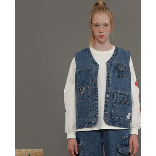 Fashion Design Summer New Women Sleeveless Jackets V Neck Female Denim Vest For Girls Blue Women Waistcoat Loose Jean Coat