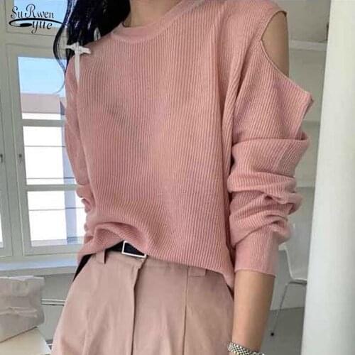 Female Knitwear Girls Chic Tops Oversize Women Off Shoulder Sweaters 2021 Autumn Fashion Ladies Elegant Knitted Pullovers 16541
