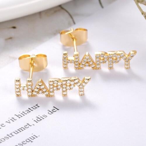 New English Alphabet HAPPY Stud Earrings for Women PlatingGold Color Metal Statement Party Letter Jewelry Accessories 2021