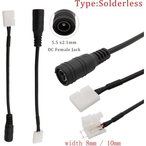1/3/5 Pcs DC-2 Pin Single Color RGB LED Strip Light Connector 5.5*2.1mm DC Female Jack to 8/10mm PCB Strip 2P Cable Wire Adapter