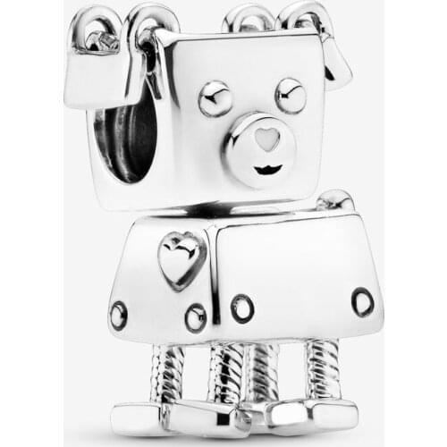 100% Real 925 Sterling Silver Bobby Bot Charms Metal Beads Fit Pandora Bracelet Women Gift Jewelry Making