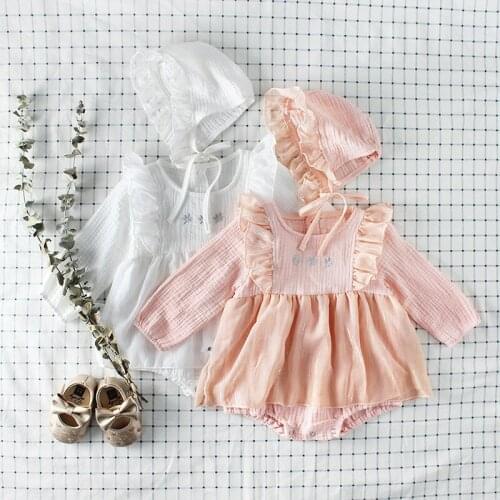 Cute Baby Girl Bodysuits Princess Hat 2pcs Long Sleeve Cotton Infant Jumpsuit Newborn Bodysuit Dress Toddler Baby Girl Clothes