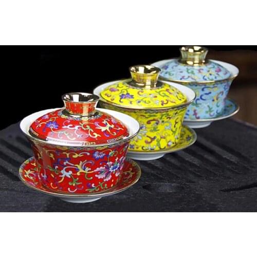 300 ml Chinese Color Enamel Tea Bowl Jingdezhen Bone china Gaiwan Ceramic Kung Fu Tea Set Crafts Master Cup Teaware Home Decor