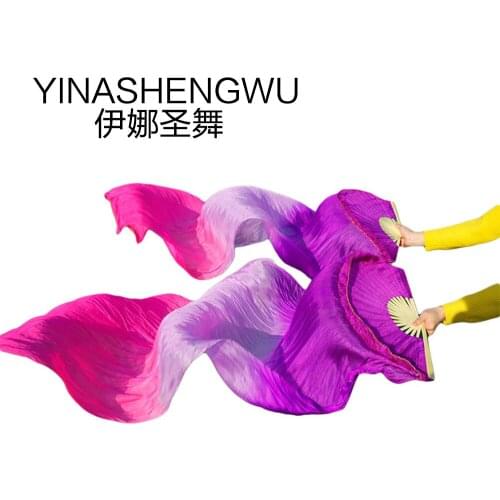 Stage Performance 100% Silk Belly Dance Fans Gradient Colour Dance Accessories Belly Dancing Silk Fans purple+light purple +rose