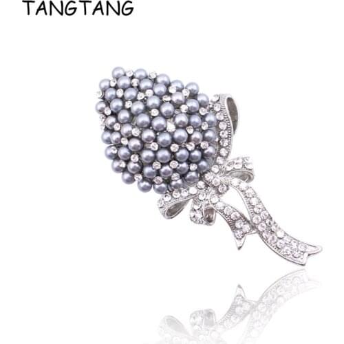 Flower Brooch Vintage Specially Extraordinary Little Grey Pearl Brooch With Rhinestone Female Spike Knot Pins, Item No.: BH7741