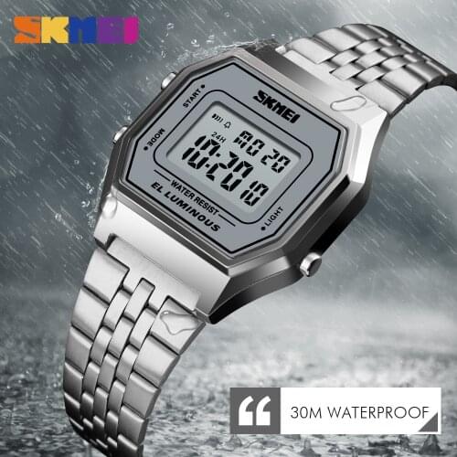 Luxury Business Mens Watch Stainless Steel LED Digital Waterproof WristWatches Men Male Golden Clock Relogio Feminino SKMEI New