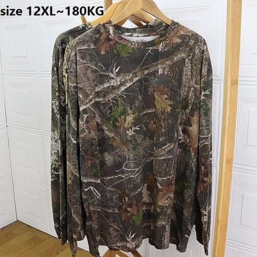 Large Size 12XL 190KG Autumn Winter Long Sleeve T-shirt outdoor camouflage Tees oversize loose tops elasticity 70 72