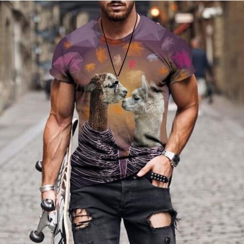 2021 Summer Camel Print Mens Casual Fashion T-shirt Round Neck Loose Oversized Muscle Streetwear Mens T-shirt