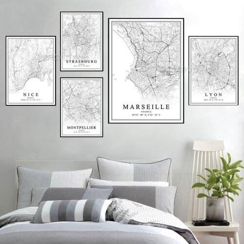 France City Map Paris Lyon Marseille Montpellier Nice Strasbourg Toulouse Posters Canvas Paintings Prints Home Interior Decor