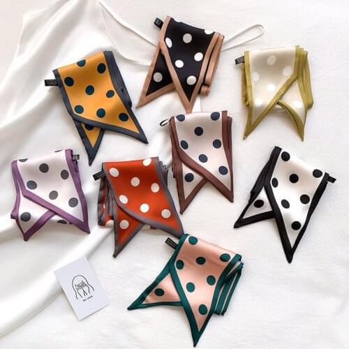 KOI LEAPING Aesthetic fashion dots printing long silk scarf female multi-function decorative headband tie wrist strap bag belt