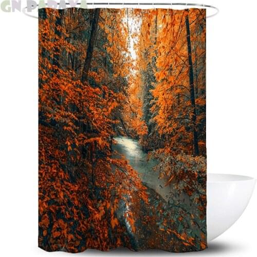 Red forest Bath Curtains farmhouse decor Waterproof Polyester tropical pattern landscape Shower Curtains Screen with Hooks new