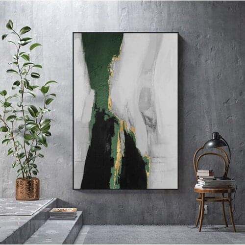 Nordic Creative Green Gold Foil Wall Art Canvas Poster Cuadro Modern Abstract Painting Print Wall Pictures for Living Room Decor