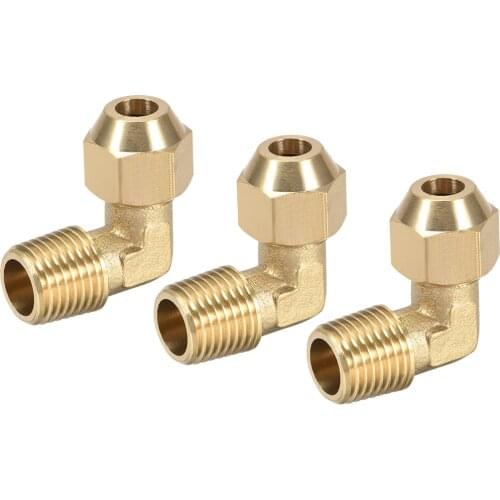 Uxcell Brass Compression Tube Fitting 90 Degree Elbow G1/4 Male x 6mm Tube OD Flared Fitting 3pcs
