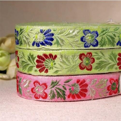 2 yards 2 cm Embroidered Flower Webbing Ribbon for Costume Home Textiles Trimmings DIY Crafts Lace Fabric Pink Green
