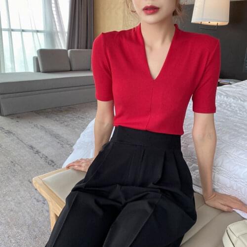 Fashion Cotton T Shirt Women Summer 2021 V-neck Short Sleeve Plus Size Sexy Crop Tops Casual Tees Female Basic Tshirt Harajuku