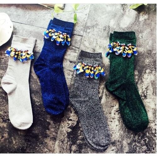 Gtglad 2017 New Arrived Korean Style Fashion Glitter Socks Women Spring Winter Sequins gem Candy Color Hand-made Socks