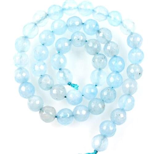 Natural Stone Faceted Light Blue Alabaster Charm Loose Beads For Jewelry Making Needlework Bracelet DIY Pick Size Strand 8 MM