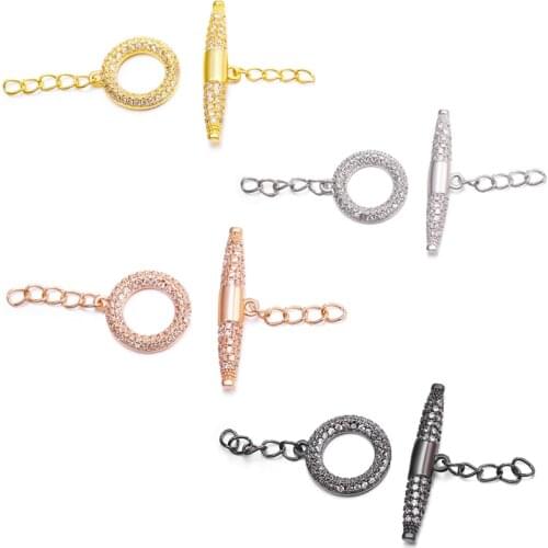 Full Zircon Handmade Necklace Supplies Fastener Bracelet Toggle Clasp Buckle Connector Jewelry Making OT Clasps Diy Accessories