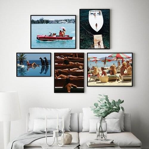 Slim Aarons Speedboat Landing Vintage Photography Poster Art Print Retro Wall Art Canvas Painting Pictures Living Room Decor