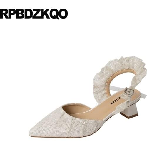 Sandals Clear Girls Thick Women Strap Bridesmaid Transparent Bridal Gold Glitter Shoes Pumps Bling Silver High Heels Pointed Toe