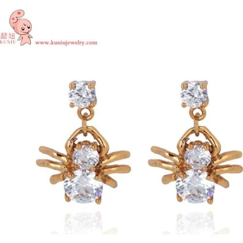 Spider CZ earrings, Copper with Plated GOLD earrings