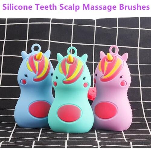 Silicone Teeth Scalp Massage Brushes Anti-hair Loss Hair Washing Shampoo Comb Body Bath Brush Props Cartoon Wash hair Tools