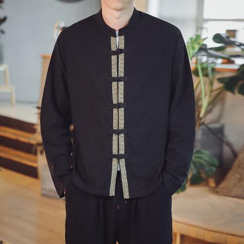 Geskeey Clothing Style Handsome Guy Ancient Chinese Stitched Color Contrast Kimono Japanese Element Thin Medium Long Coat Wear