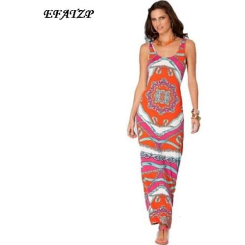 [EFATZP] Crazy Promotion ! New IN Jersey Silk Dress Womens Geometric Chain Print Sheath Tank Dress Plus Size XXL Dress