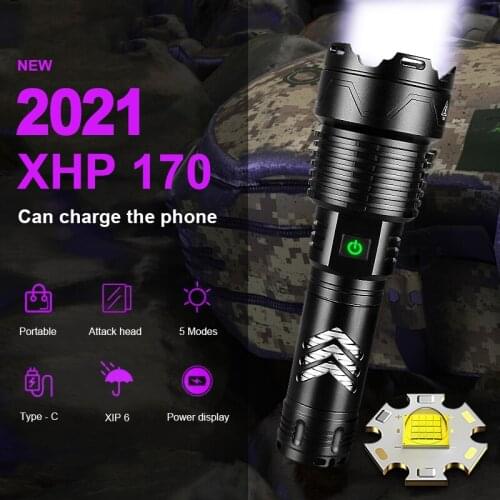 Super XHP170 Powerful Led Flashlight 18650 Torch Rechargeable Tactical Flashlight Xhp90.2 Usb Flash Light Cree Xhp70 Led Lantern