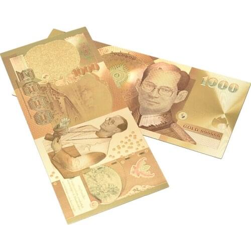 Thailand Banknote 1000 Baht in 24k Gold Paper Money Plastic Frame Collection