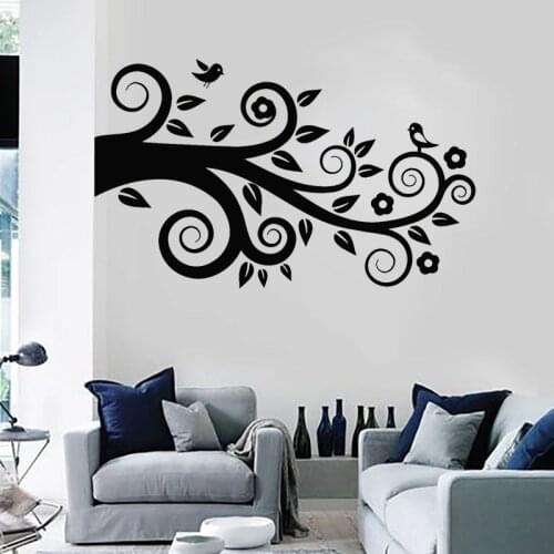 Tree Branch Wall Stickers Cute Birds Vinyl Decal Flowers Mural Romantic Bedroom Decoration Removable Home Decor O257