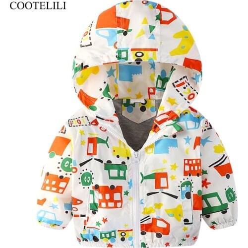COOTELILI 80-130cm Fashion Car Printing Boys Windbreaker Children Clothes Hooded Spring Jacket For Boys Coat Children Clothes