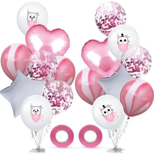 1set DIY Cartoon Teacup Cat Dog Star Heart Latex Foil Confetti Balloon Baby Shower Kids Birthday Party Home Decor Ballons