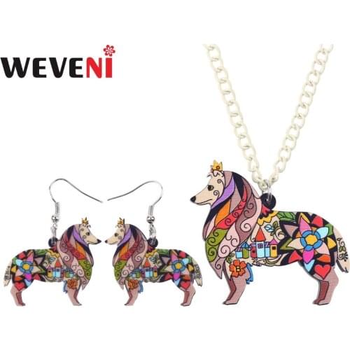 WEVENI Acrylic Border Rough Collie Dog Jewelry Sets Necklace Earrings Collar Hot Trendy Animal Wholesale Jewelry For Women