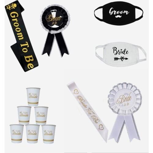 Groom/bride To Be Etiquette Strap Badge Set Groom/bride Cups Mask Bridal Shower Wedding Decoration Bachelor Party Supplies DIY