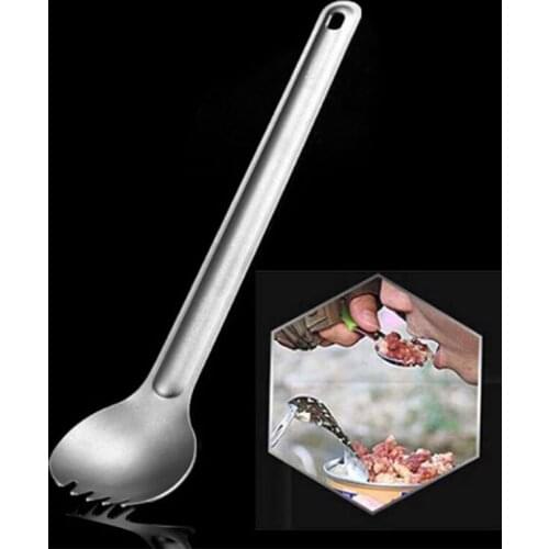 1pc Titanium Spoon Long Handle Spoon Outdoor Camping Titanium Spork Camping Tableware Picnic Spoon