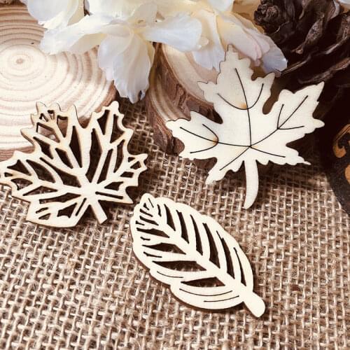 20pcs Mixed Leaves Embellishment Laser Cut Wooden Leaves Scrapbooking Art DIY Craft Handmade Sewing Home Decoration 50mm