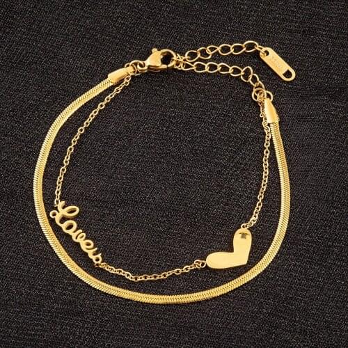 316L Stainless Steel 2 Layer Lovers Heart Shape Charm Thick Chain Bracelets For Women Fashion Trend Fine Jewelry Party Gift