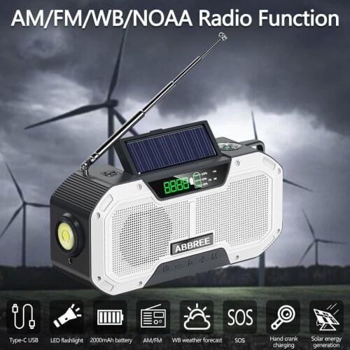 ABBREE IPX6 Waterproof Auto Scan Emergency Radio Solar Hand Crank Portable AM/FM/NOAA Weather Radio with LED Flashlight SOS