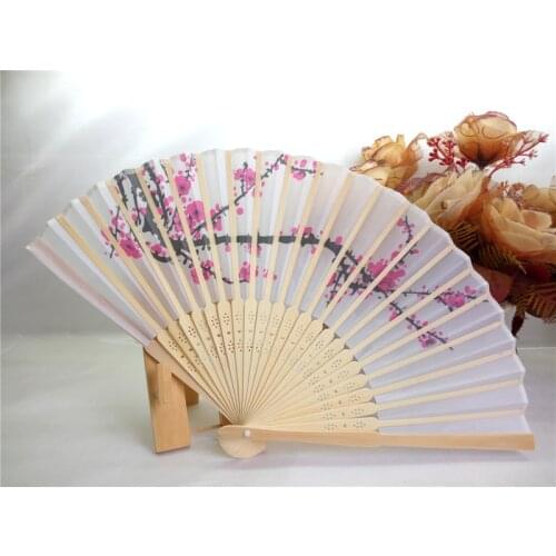 DHL Free Shipping 150pcs/lot cherry blossom silk hand fan wedding favor plum blossom hand folding fan wintersweet