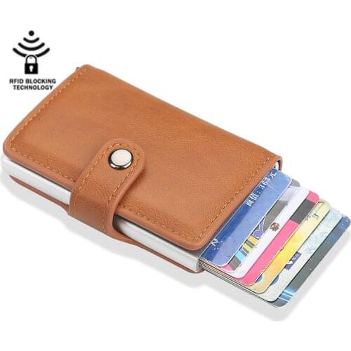 New Business ID Credit Card Holder Men and Women Metal RFID Vintage Aluminium Box PU Leather Card Wallet Note Carbon