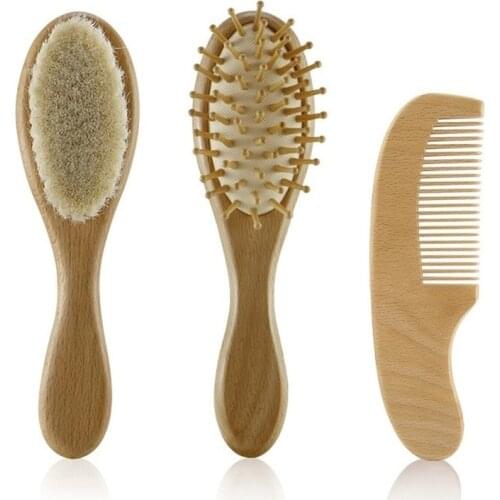 Newborn Baby Natural Wool Baby Wooden Brush Comb Newborn Hair Brush Infant Head Massager Portable Baby Comb Hair Bath Brush Comb