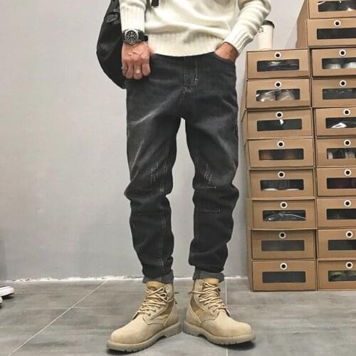 Europe Spring Summer Loose Black Jeans Men Solid Straight Ripped Long Denim Pants Casual Vintage Youth Chic Trousers 2021