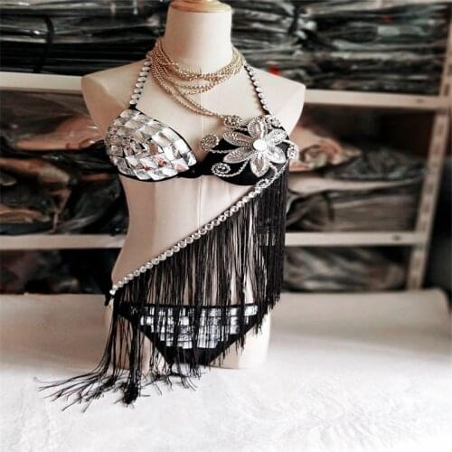 EC24 Ballroom dance singer costumes stage show wears bikini Rhinestone bra party bar catwalk model performance dress cloth disco