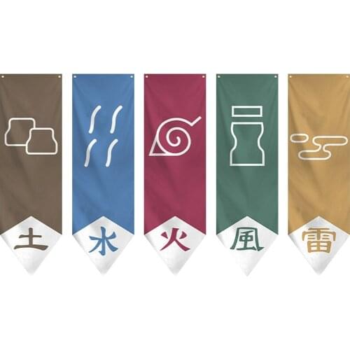 Japanese Anime Flag Fire Water Wind Thunder Earth Five Country Flag Wall Hanging Banners Home Bar Party Decoration 45x147cm