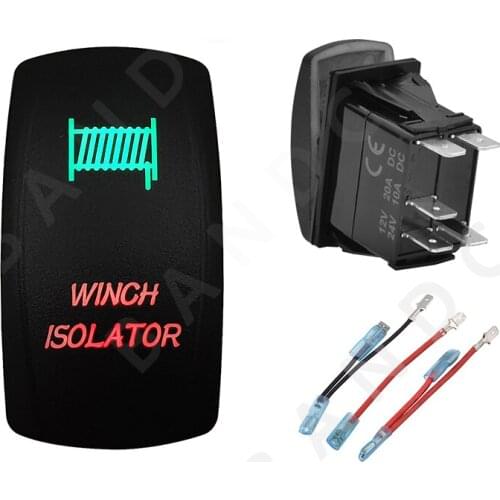 Car Boat RV WINCH ISOLATOR Rocker Switch Illuminated Green&Red Led Laser Etched SPST ON-OFF，Camping Accessories,Jumper Wire Set